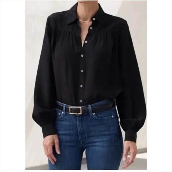 AYR Black Silk The New Age Button Down Shirt Blouse Women’s Size Small - Picture 9 of 9